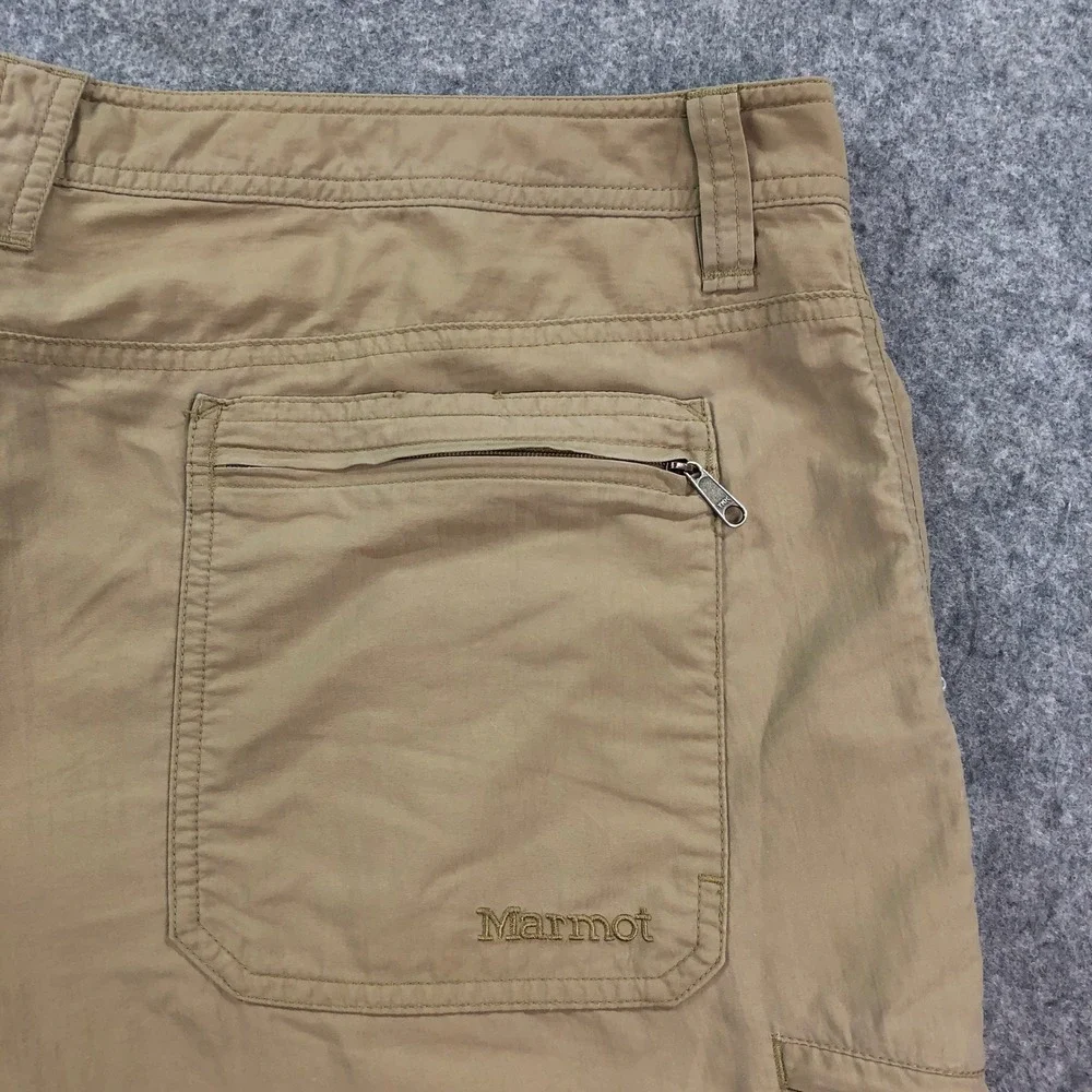 Marmot Mens Cargo Shorts 38 Tan Khaki Recycled Nylon Zipper Pocket Hiking